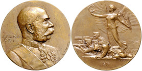 Erster Weltkrieg Bronzemedaille 1914 (v. Neuberger/Hartig) Franz Joseph I., auf den Beginn des Krieges. 
49,7mm 63,2g vz-st