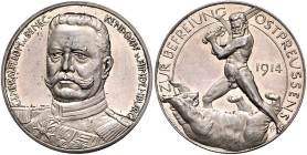 Erster Weltkrieg Silbermedaille 1914 (v. Hummel/Lauer) auf die Befreiung Ostpreussens, i.Rd: SILBER 990. Zetzm. 4030. 
l. Belag 33,3mm 18,2g vz-