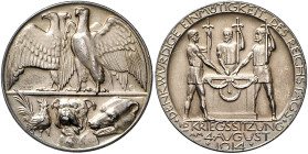 Erster Weltkrieg Silbermedaille 1914 (v. Lauer) auf die Kriegssitzung vom 4. August, i.Rd: SILBER 990. Zetzm. 2036. 
33,4mm 18,4g vz+