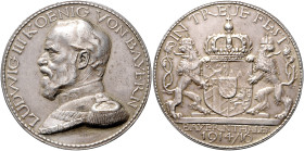 Erster Weltkrieg Versilberte Bronzegussmedaille o.J. (v. R. Klein) Bayerntaler 1914/16. Diese Medaille ist als Steckmedaille bekannt, einziges uns bek...