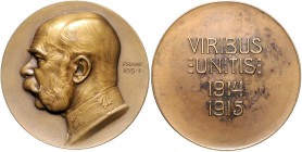 Erster Weltkrieg Bronzemedaille 1915 (v. Hartig) Franz Joseph I. / VIRIBUS UNITIS. Hauser 1361. 
etwas fleckig 60,6mm 102,4g f.st