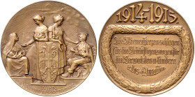 Erster Weltkrieg Bronzemedaille 1915 (v. Gurschner) Spendenmedaille zur Hilfe für Bedürftige, ausgegeben vom schwarz-gelben Kreuz und dem Invalidenfon...