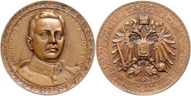 Erster Weltkrieg Bronzemedaille 1916 (v. M.&W.) Erzherzog Karl, auf die Waffenbrüderschaft gegen Frankreich, England, Russland ... Kaiser (M+W) vgl. 8...