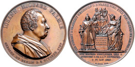 Freimaurer Bronzemedaille 1840 (v. Loos/Pfeuffer) auf das 50-jährige Freimaurerjubiläum von Johann Michael Palmié. Sommer P65. Slg. Marienbg. 7753. 
...