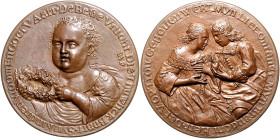Freundschaft, Liebe und Ehe Bronzegussmedaille o.J. (um 1660 v. P. van Abeele) Hochzeitsmedaille. Schmid Tf.4 Nr. 17. 
52,2mm 36,4g selten vz