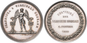 Freundschaft, Liebe und Ehe Silbermedaille 1869 (v. Pittner´s Nachf.) auf die Silberhochzeit von Franziska & Willibald Schramm. 
36,2mm 17,6g st