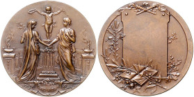 Jugendstil Bronzemedaille o.J. (v. Allouard) PRO VITA, Hochzeitsmedaille mit leerem Gravurfeld, i.Rd: Füllhorn BRONZE. M.d.P. 11. 
41,5mm 32,8g f.st