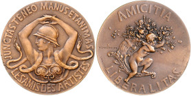 Art déco Bronzemedaille o.J. (v. Roche/Canale) AMICITIA LEBERALITAS / LES AMIS DES ARTISTES, i.Rd: Füllhorn BRONZE. 
kl. Rf. 49,8mm 66,5g vz