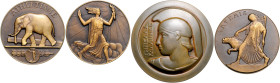 Art déco Lot von 4 Bronzemedaillen (v. Mascaux) ARTEMIS (50,5mm 54,9g), ATHLETISME (50,0mm 52,8g) und OLYMPIA (50,0mm 52,1g), je mit Randpunze: Dreiec...