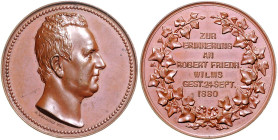 Medicina in nummis Bronzemedaille 1880 (v. Weigand) auf den Tod von Robert Friedrich Wilms, preuss. Mediziner und Chirurg. Brett. 1327. Sommer W37. 
...