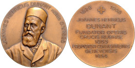 Medicina in nummis Bronzemedaille 1908 (v. M.&W.) auf den 80. Geburtstag von Henry Dunant, Mitbegründer des Internationalen Komitees vom Roten Kreuz. ...