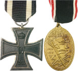 Militaria, Orden und Ehrenzeichen Lot von 2 Stücken: Eisernes Kreuz 1914, 2. Klasse, für Kämpfer, an schwarz-weißem Band und Kyffhäuser Denkmünze für ...