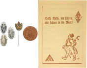 Militaria, Orden und Ehrenzeichen Lot von 6 Stücken: Siegernadeln der HJ-Reichssportwettkämpfe 1936, 1937, 1938 und 1941, HJ-Abzeichen 1938 und kleine...