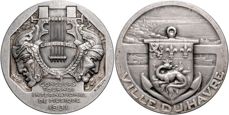 Musik Versilberte Bronzemedaille 1931 (v. Blin) Prämie des internationalen Musik...