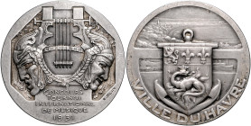 Musik Versilberte Bronzemedaille 1931 (v. Blin) Prämie des internationalen Musikwettbewerbs in Le Havre, i.Rd: BRONZE Punze. 
49,9mm 51,9g vz