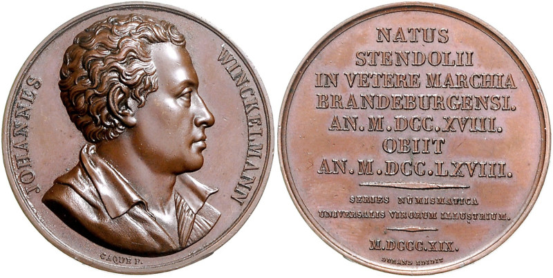 Numismatik in nummis Bronzemedaille 1819 (v. Caque) auf Johann J. Winckelmann mi...