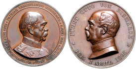 Personen - Bismarck, Otto von 1815-1898 Lot von 2 Bronzemedaillen: 1885 (v. Schwenzer) auf seinen 70. Geburtstag und 50-jähriges Dienstjubiläum (38,0m...