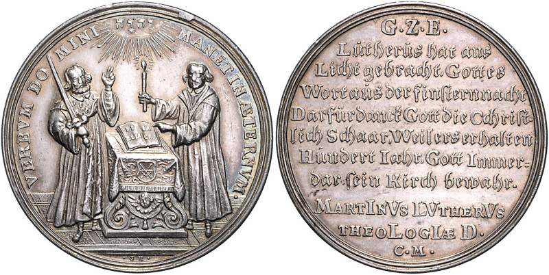 Reformation Silbermedaille 1717 (v. Hautsch/Müller) auf die 200-Jahrfeier der Re...