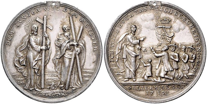 Reformation Silbermedaille 1732 (unsign.) auf die Emigration der Salzburger Prot...