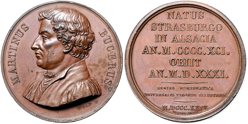 Reformation Bronzemedaille 1824 (v. Wolf) auf Martin Bucer 1491-1551, aus Durand...