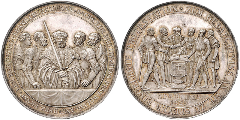 Reformation Silbermedaille 1829 (v. Pfeuffer/Loos) auf 300 Jahre Protestation de...