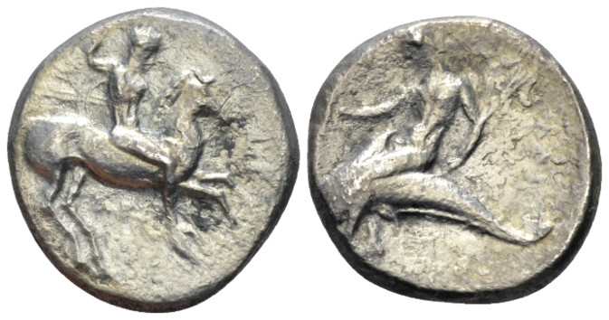 Calabria, Tarentum Nomos circa 315-305, AR 21.00 mm., 6.85 g.
Warrior, preparin...