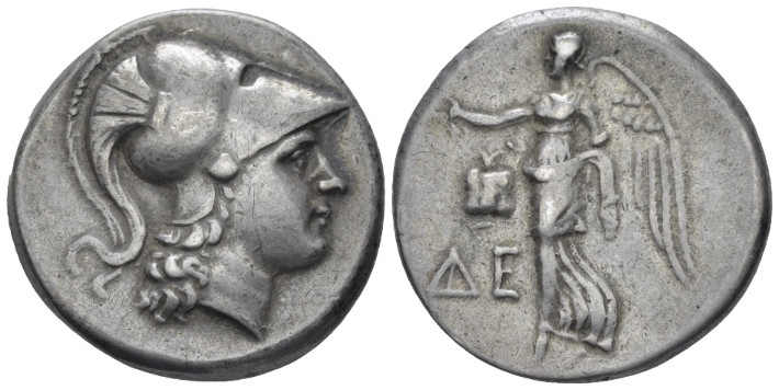 Pamphilia, Side Tetradrachm circa 205-100, AR 28.00 mm., 16.60 g.
Helmeted head...