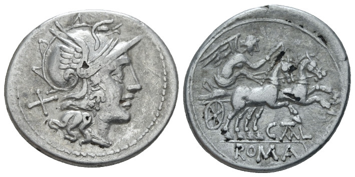 C. Iuventius Thalna. Denarius plated circa 154, AR 20.60 mm., 3.41 g.
Helmeted ...