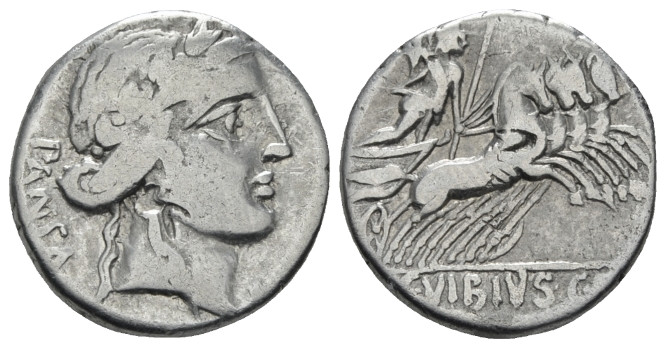 C. Vibius C.f. Pansa. Denarius circa 90, AR 17.50 mm., 3.92 g.
PANSA Laureate h...