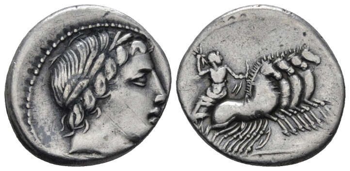 Gar, Ogul, Ver. Denarius circa 86, AR 18.40 mm., 3.92 g.
Laureate head of Apoll...