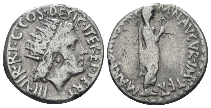 Marcus Antonius. Denarius mint moving with M. Antonius in 38, AR 17.60 mm., 3.52...