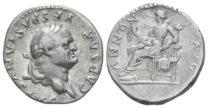 Vespasian, 69-79 Denarius Rome 77-78, AR 17.00 mm., 3.36 g.
Laureate head r. Re...