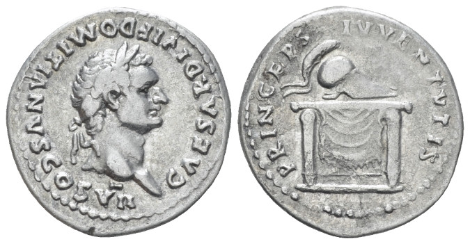 Domitian caesar, 69-81 Denarius Rome 80-81, AR 20.00 mm., 3.30 g.
Laureate head...