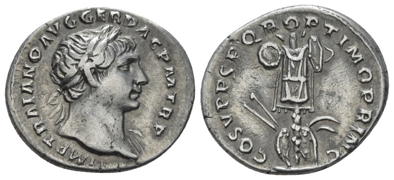 Trajan, 98-117 Denarius Rome 107-108, AR 19.00 mm., 3.07 g.
Laureate bust r., w...