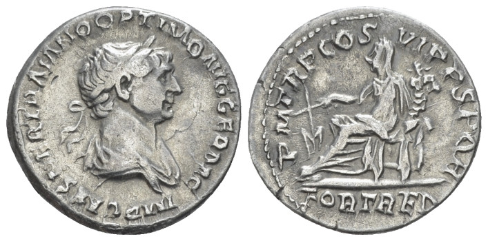 Trajan, 98-117 Denarius Rome 114-116, AR 18.00 mm., 3.37 g.
Laureate and draped...