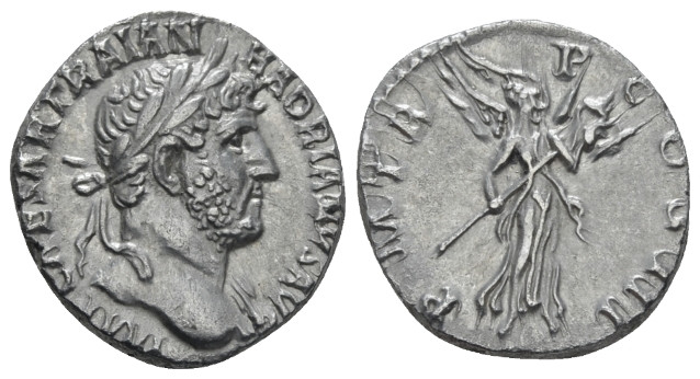 Hadrian, 117-138 Denarius Rome circa 120-121, AR 17.00 mm., 3.29 g.
Laureate bu...