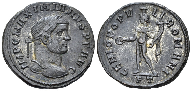 Maximianus Herculius, first reign 286-305 Follis Ticinum 295-296, Æ 26.00 mm., 1...