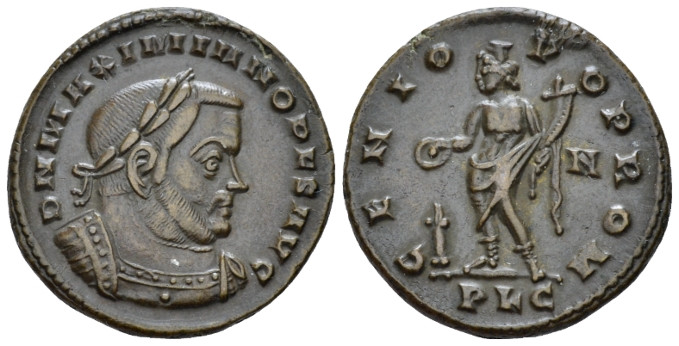 Maximianus Herculius, second reign 306-308 Follis Lugdunum 307, Æ 24.00 mm., 6.6...