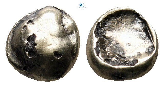 Ionia. Miletos (?) circa 600-545 BC. 
Fourrée 1/24 Stater EL

6 mm, 0,54 g
...