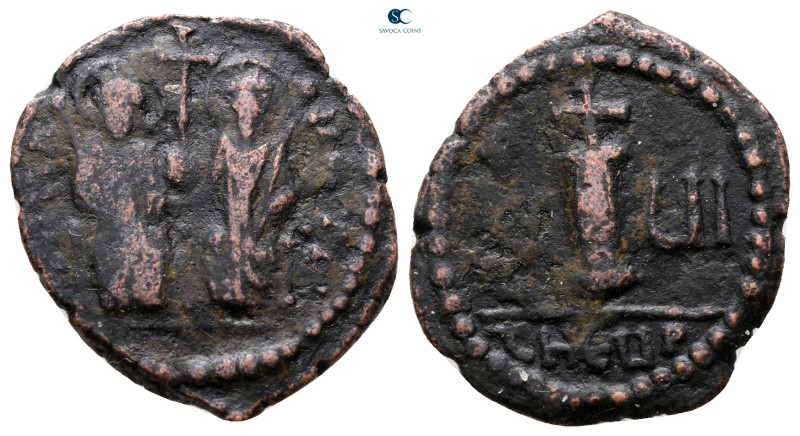 Justin II and Sophia AD 565-578. Theoupolis (Antioch)
Decanummium Æ

21 mm, 3...