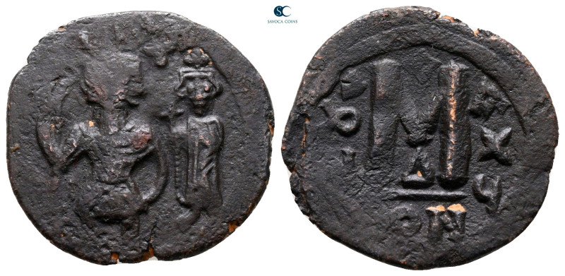 Heraclius with Heraclius Constantine AD 610-641. Constantinople
Follis or 40 Nu...