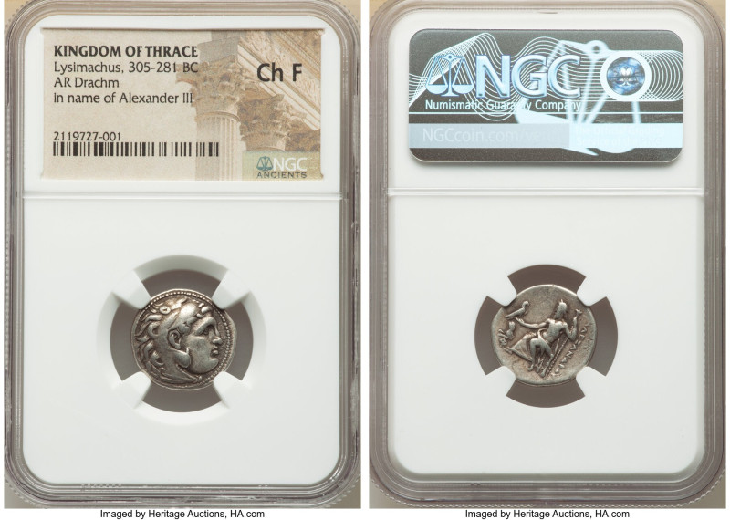 THRACIAN KINGDOM. Lysimachus (305-281 BC). AR drachm (17mm, 1h). NGC Choice Fine...