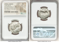 ATTICA. Athens. Ca. 440-404 BC. AR tetradrachm (25mm, 17.17 gm, 8h). NGC MS 5/5 - 4/5. Mid-mass coinage issue. Head of Athena right, wearing earring, ...