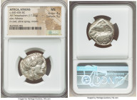 ATTICA. Athens. Ca. 440-404 BC. AR tetradrachm (24mm, 17.22 gm, 7h). NGC MS 4/5 - 5/5. Mid-mass coinage issue. Head of Athena right, wearing earring, ...