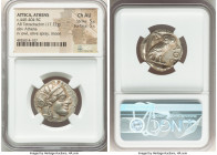 ATTICA. Athens. Ca. 440-404 BC. AR tetradrachm (24mm, 17.22 gm, 6h). NGC Choice AU 5/5 - 5/5. Mid-mass coinage issue. Head of Athena right, wearing ea...