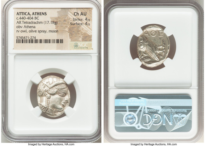 ATTICA. Athens. Ca. 440-404 BC. AR tetradrachm (24mm, 17.18 gm, 3h). NGC Choice ...