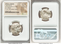 ATTICA. Athens. Ca. 440-404 BC. AR tetradrachm (23mm, 17.22 gm, 9h). NGC Choice AU 4/5 - 4/5. Mid-mass coinage issue. Head of Athena right, wearing ea...