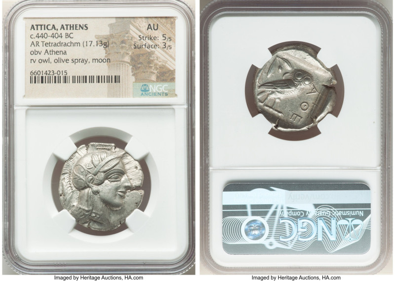 ATTICA. Athens. Ca. 440-404 BC. AR tetradrachm (27mm, 17.13 gm. 7h). NGC AU 5/5 ...