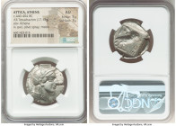 ATTICA. Athens. Ca. 440-404 BC. AR tetradrachm (27mm, 17.13 gm. 7h). NGC AU 5/5 - 3/5. Mid-mass coinage issue. Head of Athena right, wearing earring, ...