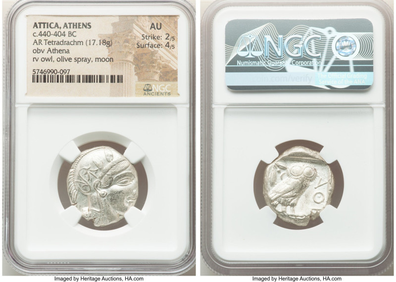 ATTICA. Athens. Ca. 440-404 BC. AR tetradrachm (23mm, 17.18 gm, 12h). NGC AU 2/5...